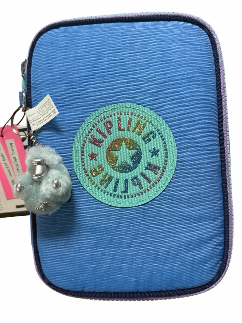 Kipling 100 Pens Pencil Case Bouncy blue , Glitter Logo, WAVEPOP, Kids, boys NWT